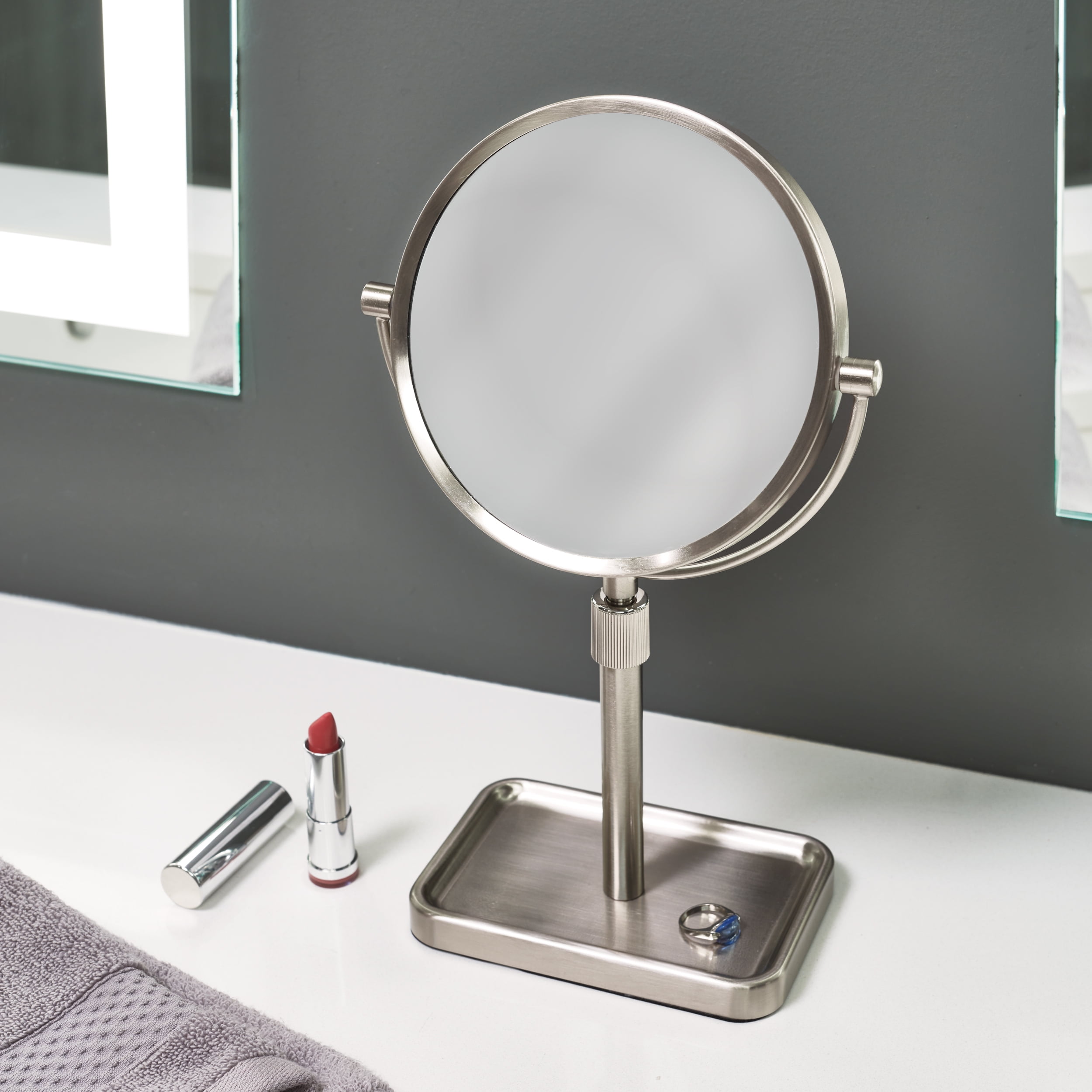 Better Homes & Gardens Extendable Two-Sided Free Standing Vanity Mirror, Brushed Nickel Finish
