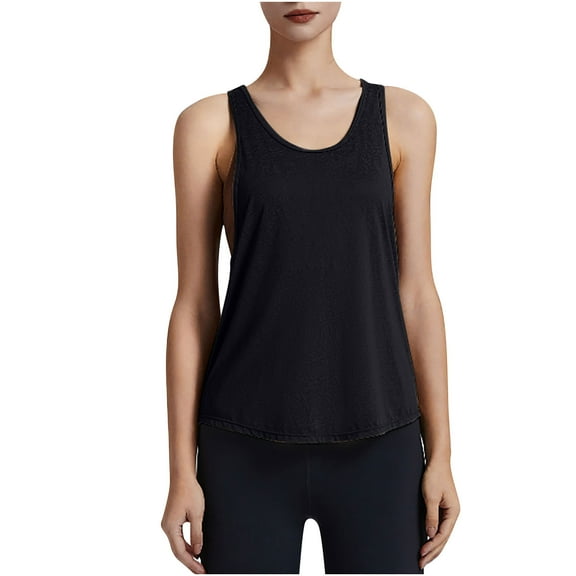 Lovskoo Summer Tops for Women 2024 Tank Tops Round Neck Sleeveless Solid Color T Shirt Tank Top Sports Tank Top Tank Top Black