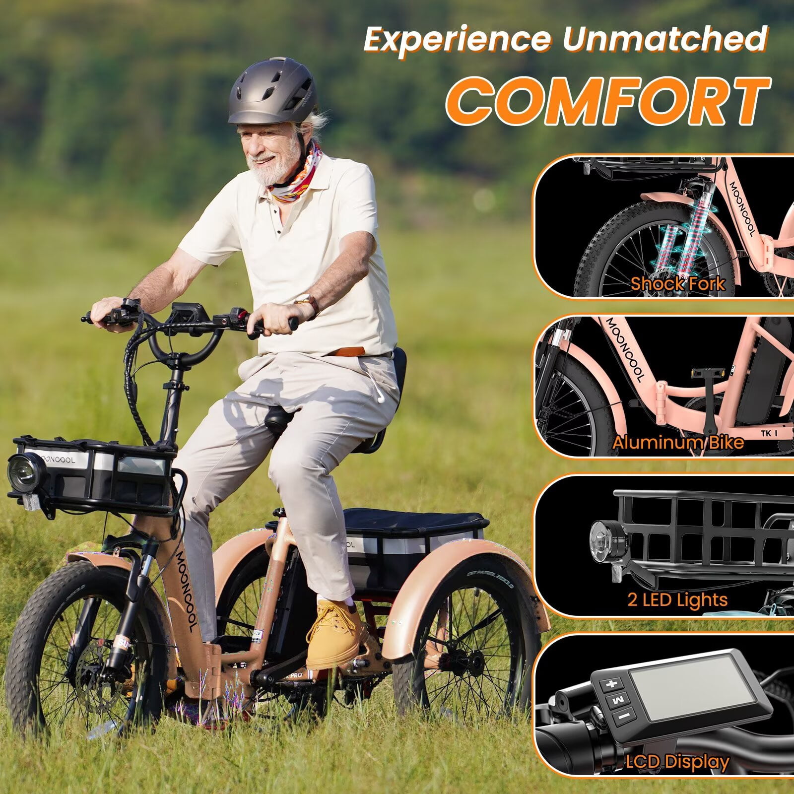 Lilypelle  Folding Electric Tricycle for Adults, Peak 1000W Motor 48V Foldable Ebike Electric Trike, 20" Fat Tire 3 Wheel Electric Bicycle with Front & Rear Baskets & Pet Carrier