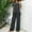 #0010-Dark Gray, variant on Women's Short Sleeve Round Neck Crop Tops, Casual Solid Color Blouses with High Waist Elastic Pants, Loose Fit Summer Cozy Set for Spring, Cute Two Piece Outfit Gift