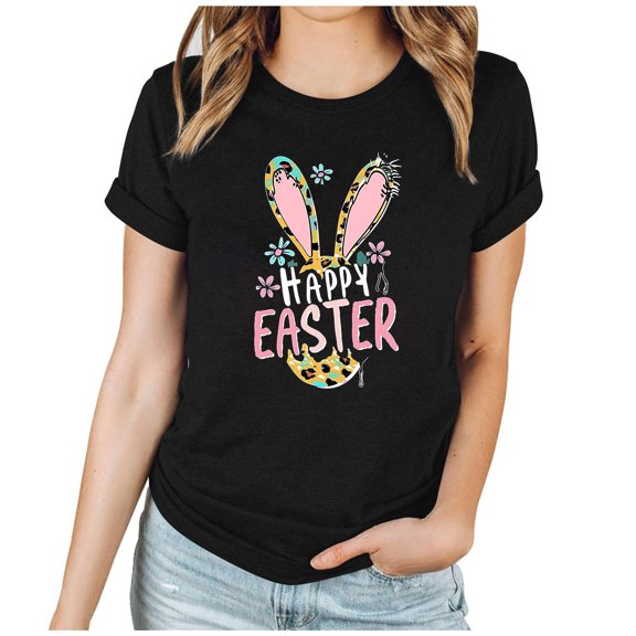 successthop Easter Clothes Women Happy Easter Casual Short Sleeve Vacation T Shirt Crewneck Tops Summer Beach Clothes 3XL