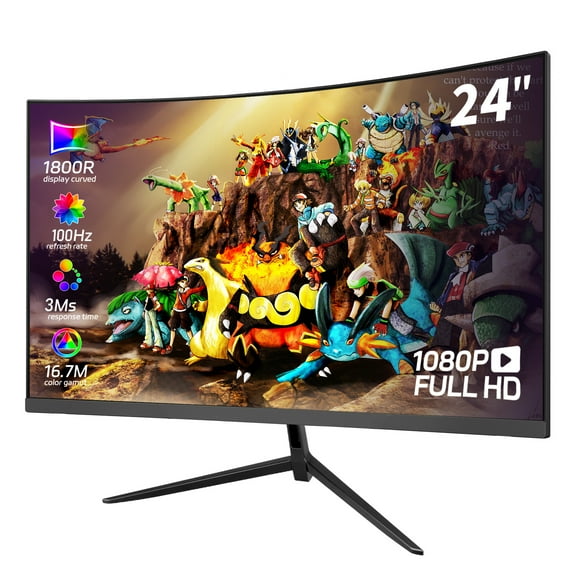 ReHisk 24" 1080p Curved gaming monitor , Kit with HDMI & DisplayPort, Black, RE-24C100hzCurved, New 1 Pack