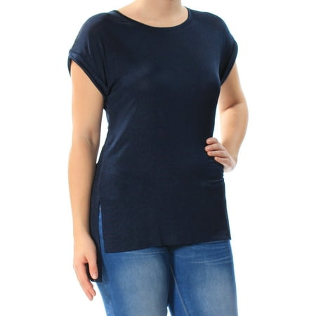 - BAR III Womens Navy Beaded Short Sleeve Jewel Neck Hi-Lo Top Size: L