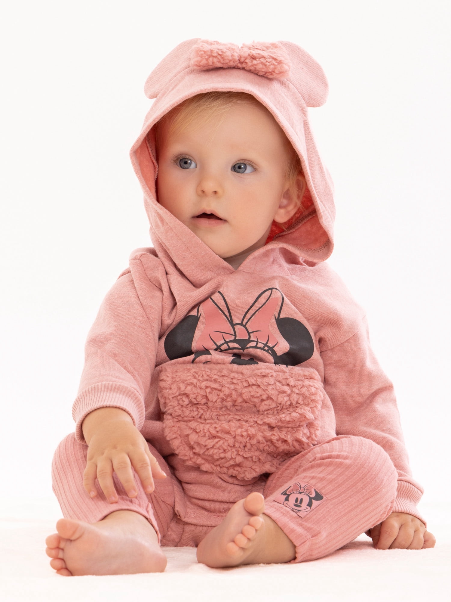 Disney Minnie Mouse Newborn Baby Girls Hooded Bodysuit and Pants, 2-Piece Outfit Set, Sizes 0/3 Months - 24 Months