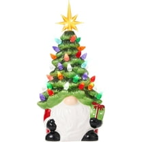 Minibee Christmas Gnome Ceramic Tree, 8.2" Light-Up Tabletop Decoration with 20  Colorful Lights, Hand-Painted Xmas Figurine for Indoor Holiday Decor