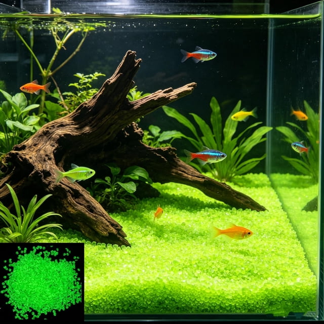 Arena Luminiscente para Acuarios: Grava Decorativa Luminosa, Piedras Noctilucentes para Peceras de Peces Betta y Gambas. Piedras Que Brillan En La Oscuridad para Decoración Subacuática.