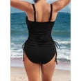 thumbnail image 3 of Charmo Ribbed Tankini Swimwear for Womens Side Adjustable Ruched Tummy Control Two Piece Swimsuits, 3 of 6