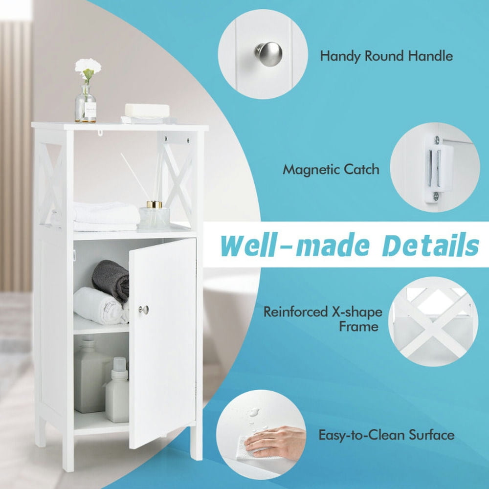 Finihen Bathroom Storage Cabinet, Bathroom Floor Cabinet, Bathroom Floor Storage Cabinet Organizer with X-Frame and Adjustable Shelf, for Bathroom, Living Room, Bedroom, Kitchen, White Finihen Bathroom Storage Cabinet, Bathroom Floor Cabinet, Bathroom Floor Storage Cabinet Organizer with X-Frame and Adjustable Shelf, for Bathroom, Living Room, Bedroom, Kitchen, White