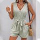thumbnail image 4 of Mono sin mangas con cuello en V y cinturón para atar en la cintura para mujer - Mono informal para vacaciones - Conjunto de rayas para primavera y verano - Tallas S-XL, 4 of 7