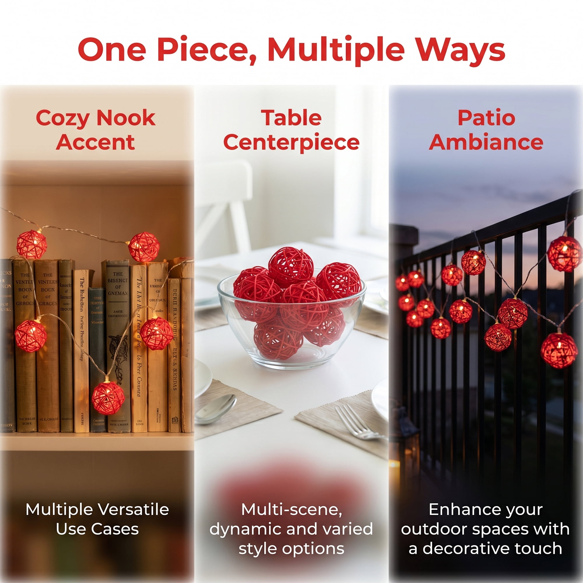 Unique Bargains 10Pcs Rattan Balls for Lights Wicker Spheres Orbs Red 2"x2"x2"