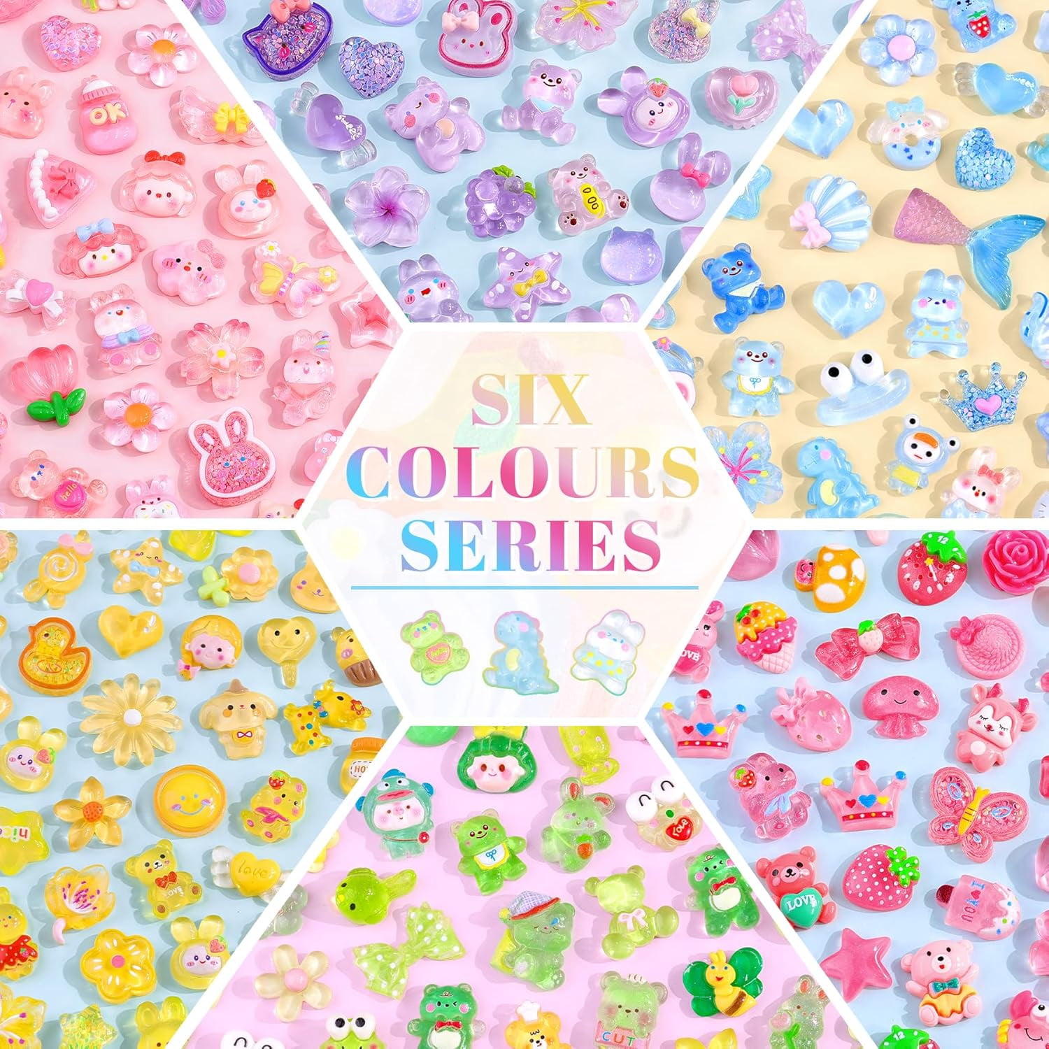 150Pcs 6 Mixed Colors Slime Charms Assorted Cute Jelly Embellishments, Random Bulk Flatback Resin Ornament Bear Star Kawaii Slime Accessories for Phone Junk Case, Scrapbooking Crafting & DIY Decor