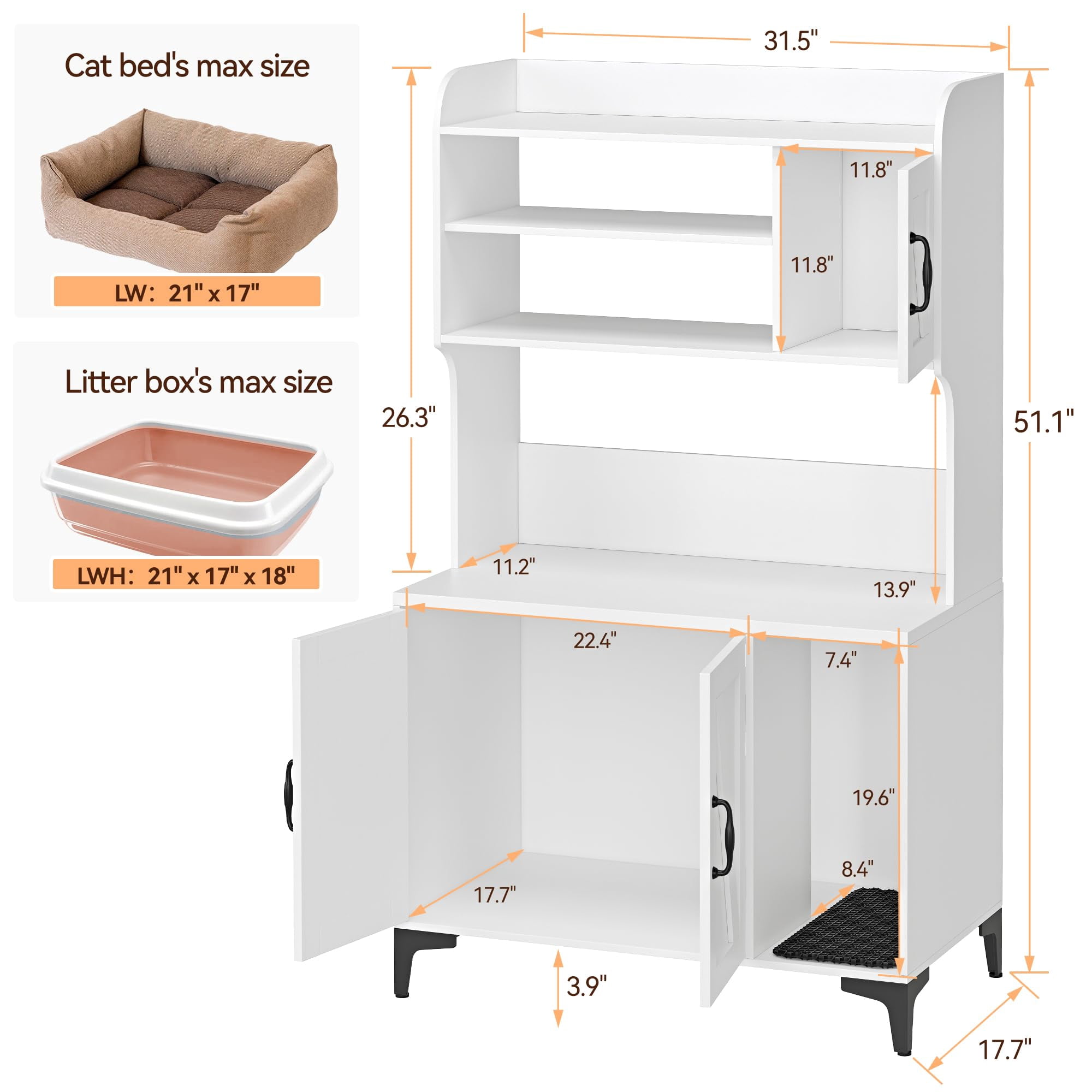 Faitaliicy Hidden Cat Litter Box Enclosure With Storage Shelves Wood Sturdy Cat Washroom Storage Cabinet Fit Most of Litter Box Indoor Cat House Furniture With Cat Scratching Pad