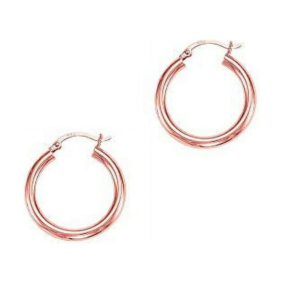 JewelStop 14k Rose Gold Hoop Earrings - 3x25mm, (1/8 Inches x 1")