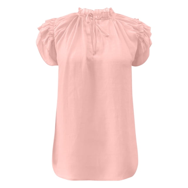 B91xZ Blouse Mode Grande Taille pour Femmes Manches Longues Col Rond T-Shirt à Manches Smockées, Rose TG