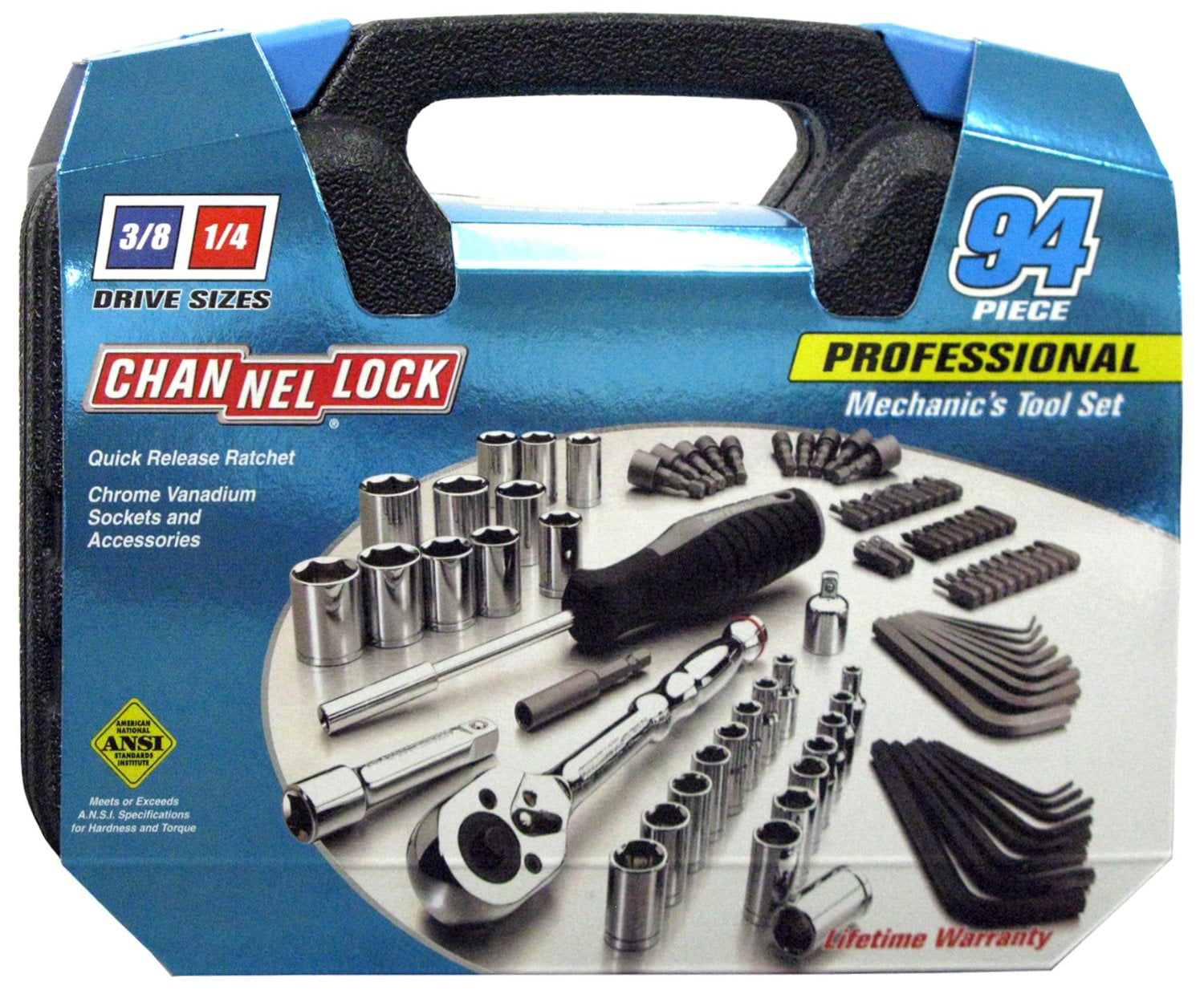 Channellock 39070 Chrome/Nickel Finish Mechanics Tool Set, 94 piece set