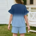 thumbnail image 4 of Abcomgle Girls Short Sets Size 7-8 Girls Two Piece Outfits Floral Print Ruffle Sleeve T-Shirts and Elastic Waist Shorts Cute Casual Girls Outfits 12-13 Years,Blue, 4 of 5