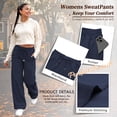 thumbnail image 3 of TEMOFON Sweatpants for Women Wide Leg Casual Baggy Workout Pants Elastic Drawstring Sweatpant Dark Blue Straight Leg Pant M, 3 of 9