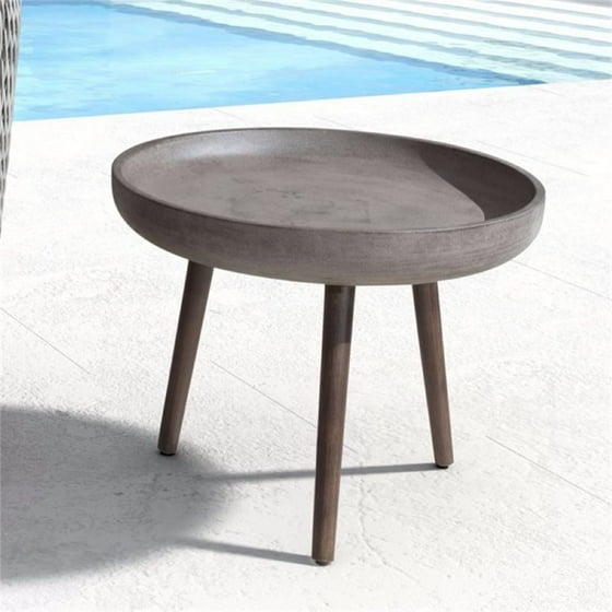 Brika Home Round Patio End Table In Cement And Natural