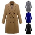thumbnail image 2 of comerut Women Winter Coat Double-breasted Turn-down Collar Long Sleeves Outerwear Thick Warm Pockets Solid Color Office Casual Party Overcoat, 2 of 7