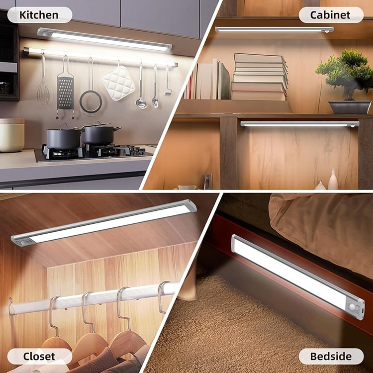 Rechargeable Motion Sensor Light Indoor, Under Cabinet Lighting, Magnetic Dimmable Closet Lights, Wireless Under Counter Lights for Kitchen, Stairs,Hallway (2pack)