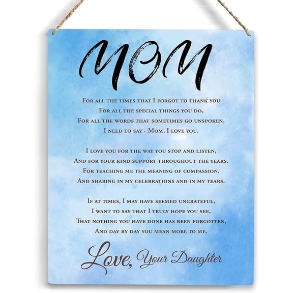 Gifts for Mom Birthday Mothers Day Christmas Gifts for Mom from Daughters Unique Mom Presents Mothers Day Gifts Great Mother Gifts Wooden Hanging Sign Wall Decor for Bedroom 8x10 Inch