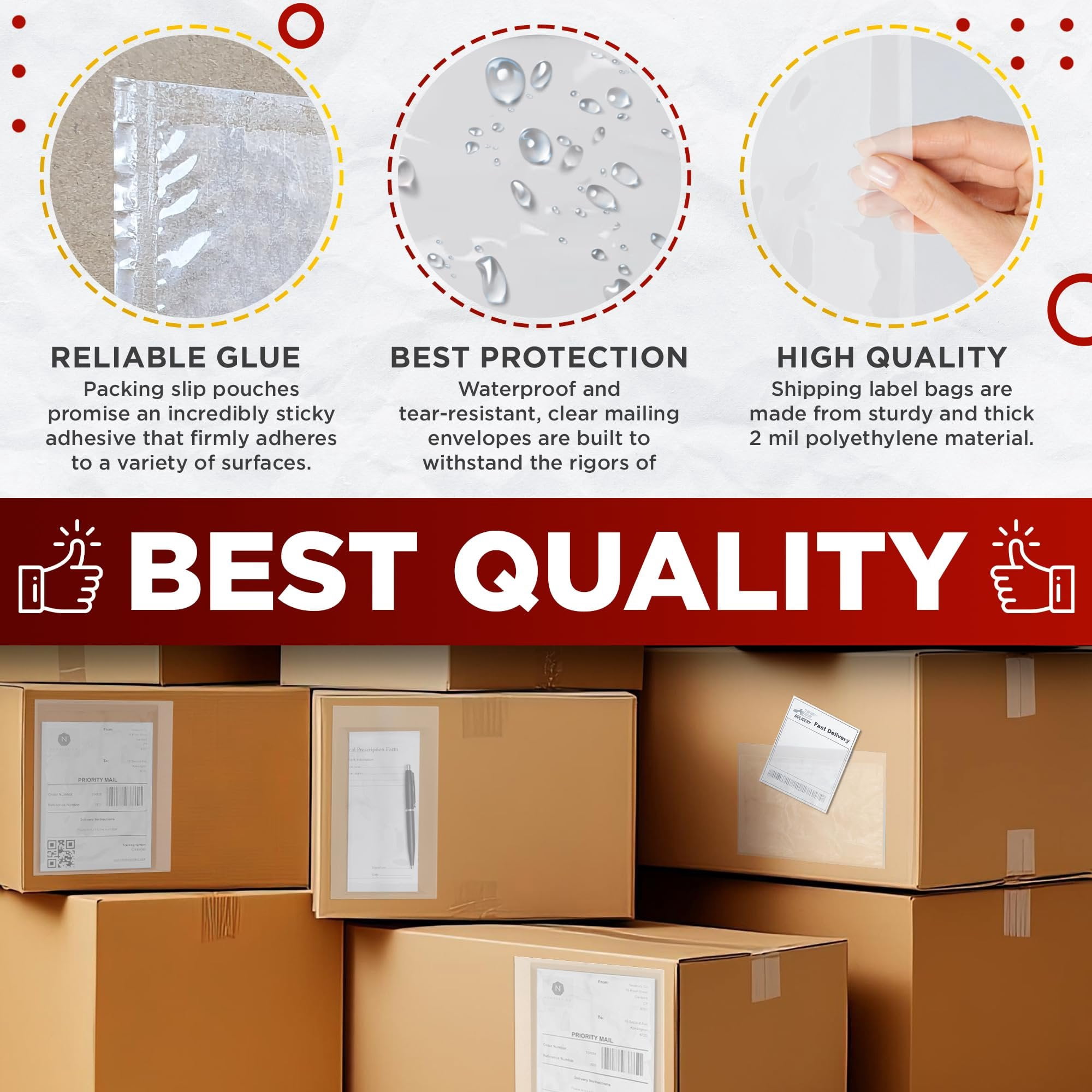 Packing Slip Envelope Pouches 7x10 Pack of 100 Clear Plastic Shipping Sleeves; Self-Sealing Shipping Label