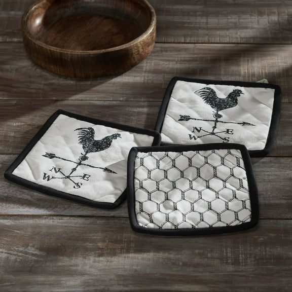 VHC Brands Cotton Pot Holder Set of 3, Heat Resistant, Kitchen Potholders, Down Home Collection, Square 8x8, Soft White