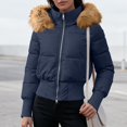 thumbnail image 2 of Purcolt Women's Cropped Puffer Jacket with Furry Hood Long Sleeve Full Zip Warm Winter Coats Casual Thick Outerwear, 2 of 8
