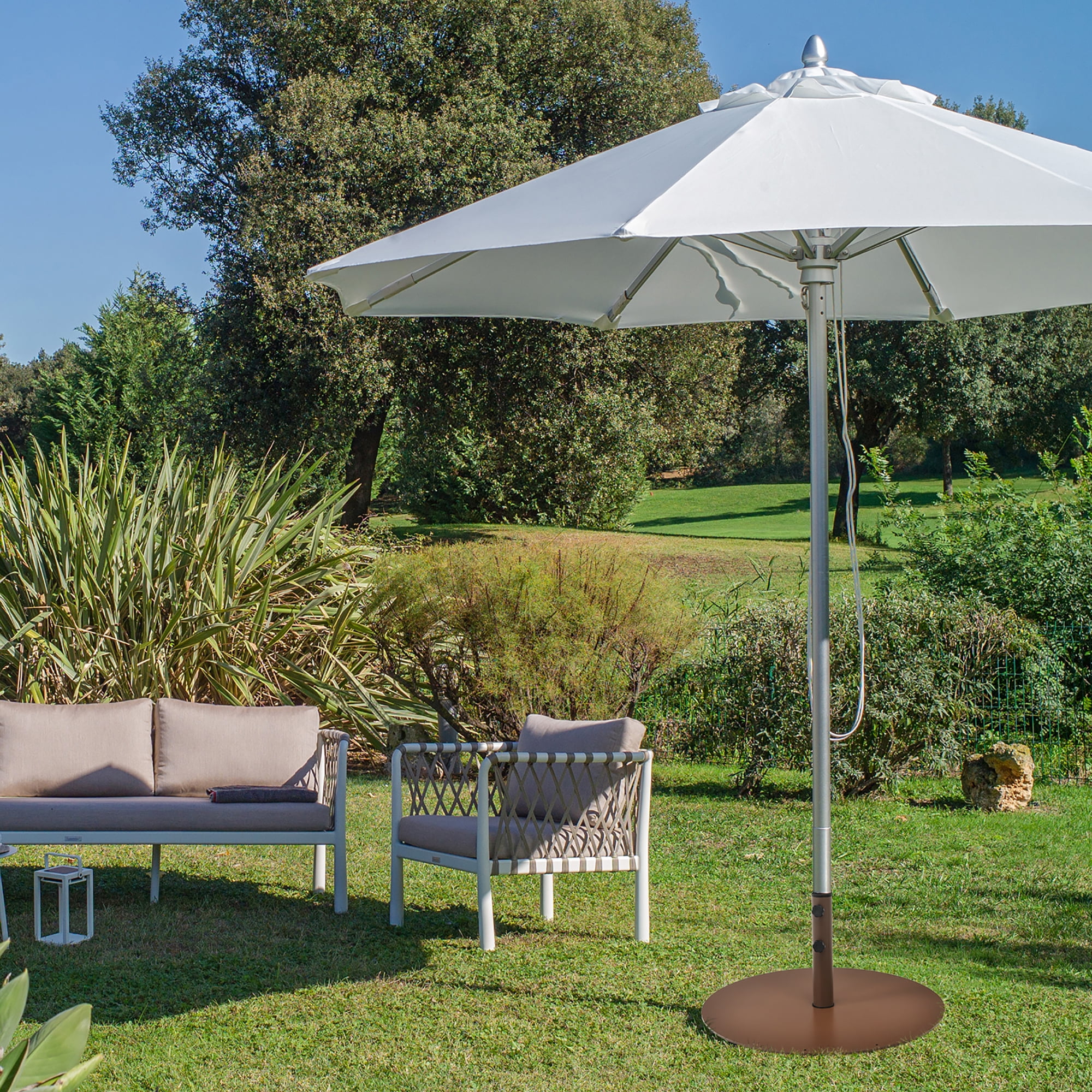 Costway 59LBS Patio Umbrella Base Round Umbrella Stand for Backyard Brown