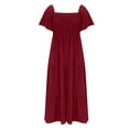 thumbnail image 5 of pimelu Dresses for Women Summer Dresses for Women Elastic Waist Flowy Pleated Swing Ruffle Sleeve Long Beach Dress Summer Elegant Solid Short Sleeve Square Neck Womens Maxi Sun Dress, 5 of 6