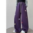 thumbnail image 2 of YunPes Girls' Cute Flowers Embroidered Trousers Oversized Wide Leg Pants Casual Drawstring Elastic Sweatpants for School Streetwear, 2 of 8