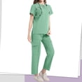 thumbnail image 4 of MLQIDK Scrub Sets for Woman Plus Size Medical Uniforms Stretchy V-Neck Scrub Pants and Tops Nursing Top Scrub Set with Pockets Mint Green L, 4 of 5
