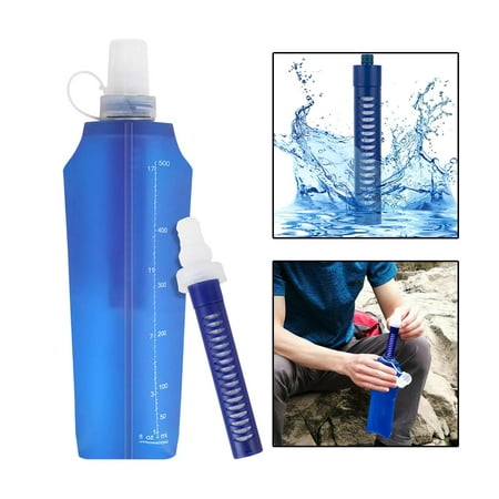 Filtered Water Bottle 500ML Reusable Filtered Water Bag for Camping
