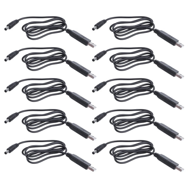 10 módulos USB de 5 V a 12 V CC, 2,1 mm x 5,5 mm, conector macho cilíndrico de CC, cable de alimentación, 1 m (5 V a 12 V CC)