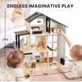 thumbnail image 3 of Tiny Land Modern Dollhouse, Wooden Doll House with 7 Rooms & Doll Figures, Montessori Pretend Tiny Home Play for Ages 3+, 3 of 7