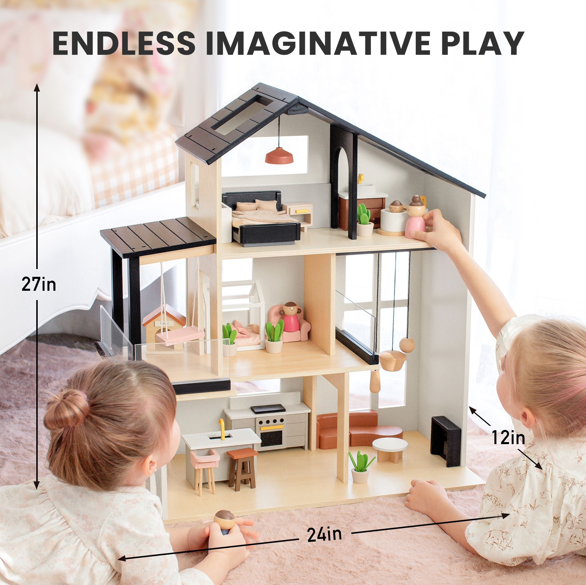 Tiny Land Modern Wooden Dollhouse With 7 Rooms photo 3
