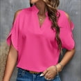 thumbnail image 2 of ZyeKqe Women Tops Dressy Casual Cold Shoulder V Neck Chiffon Blouses Business Work Shirts Top, 2 of 3