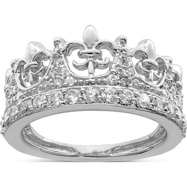 Sterling Silver Fleur-de-lis Crown CZ Ring Sterling Silver Fleur-de-lis Crown CZ Ring