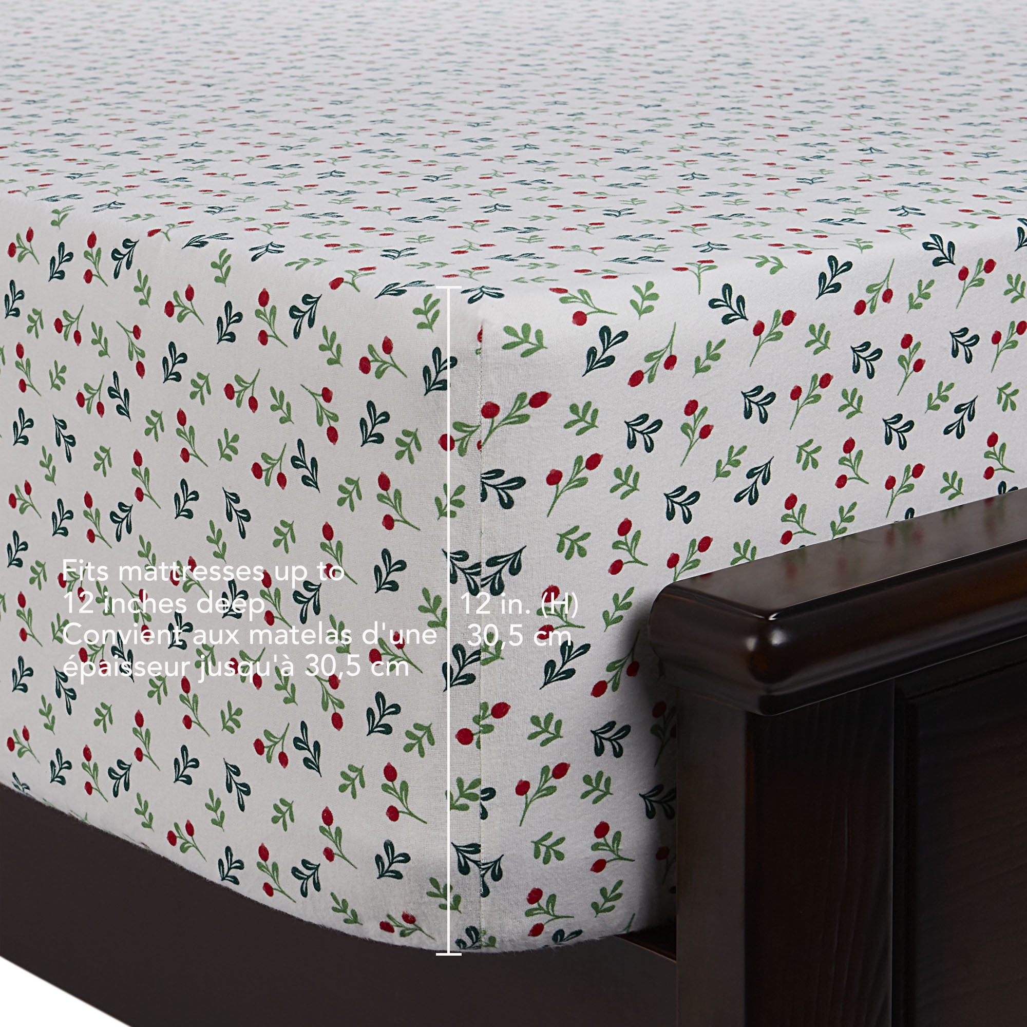 Holiday Time 4-Piece Mistletoe Flannel Sheet Set, Queen