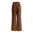 thumbnail image 4 of Women Sparkly Sequin Wide Leg Pants Shiny Elastic Drawstring Palazzo Pant Color Coffee Size M, 4 of 5