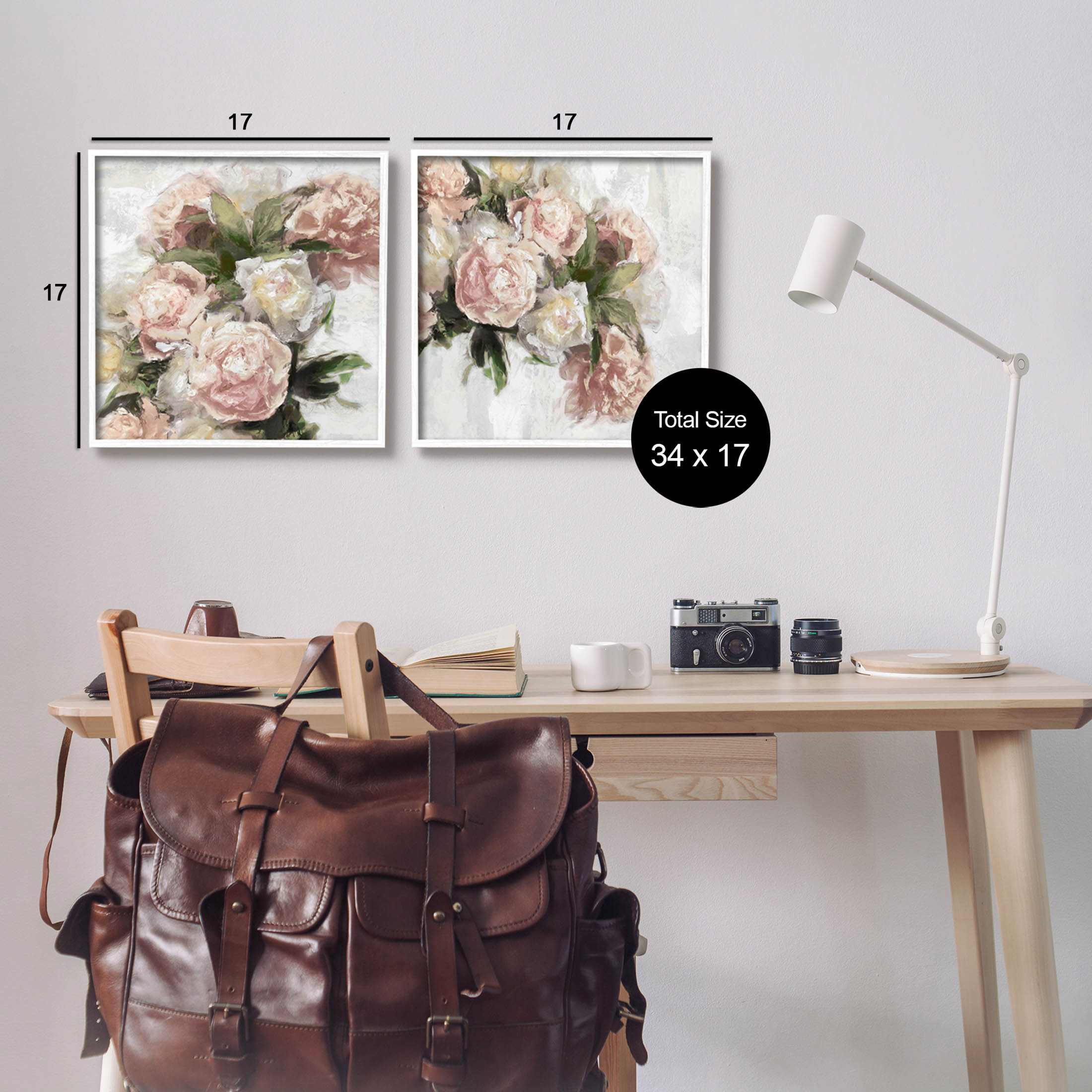 Traditional Peony Blossoms Arrangement Botanical & Floral Graphic Art White Framed Art Print Wall Art, Set of 2