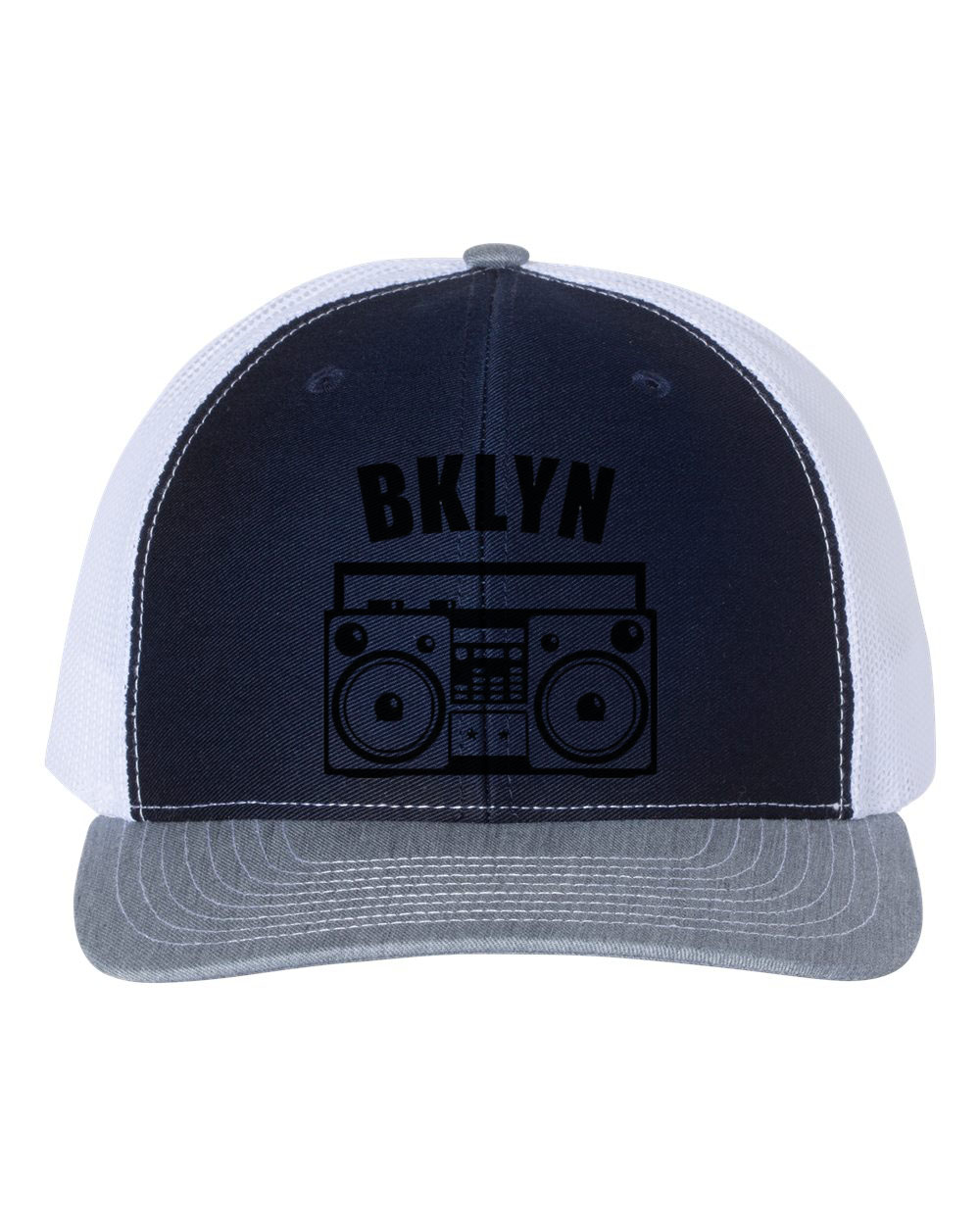 Brooklyn Hat, BKLYN, Boombox Hat, Retro Hat, Trucker Hat, Brooklyn Snapback, New York Hat, Adjustable Cap, Bklyn Hat, 90's Hat, Black Text, Navy/White/Heather - image 1 of 1