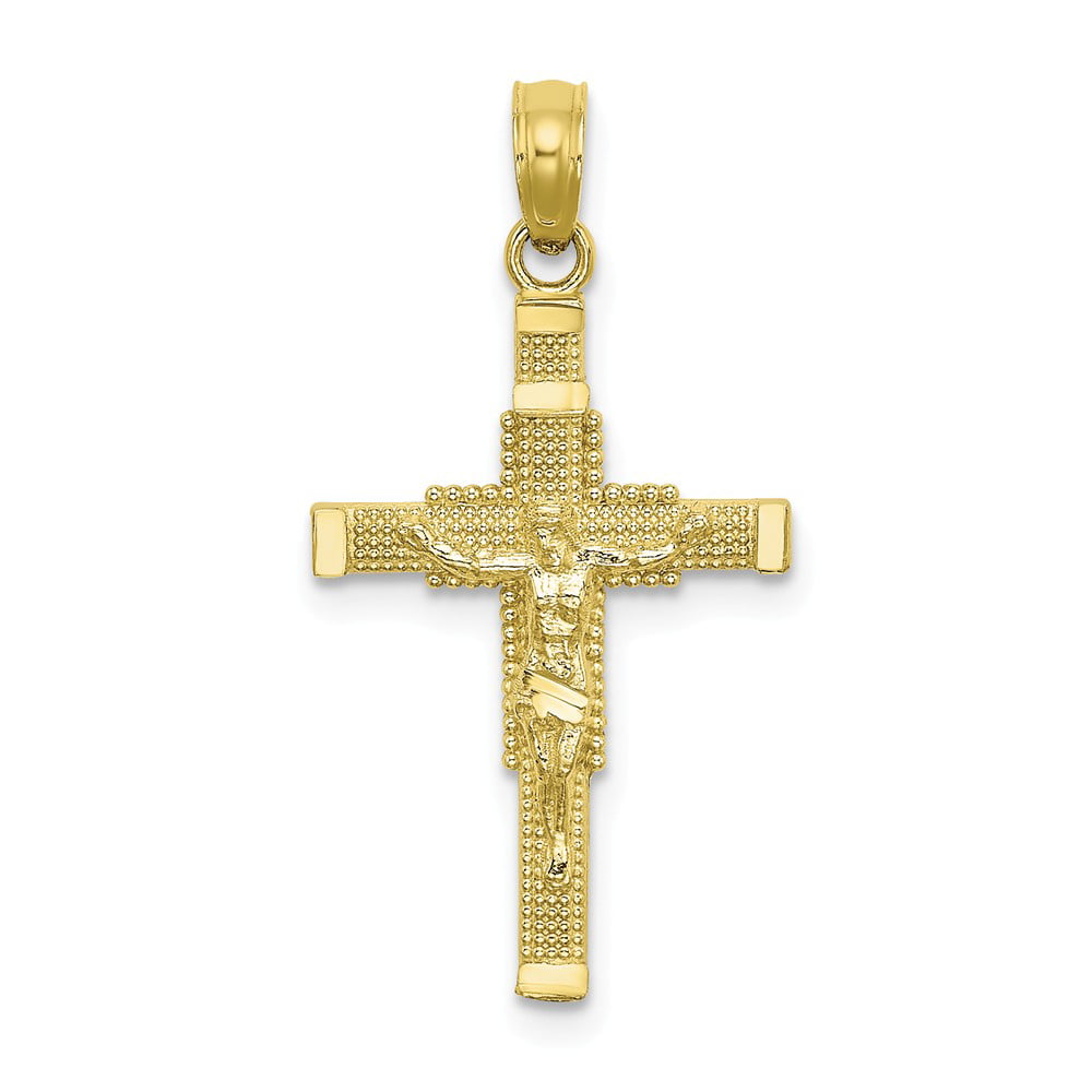 Carat in Karats - 10K Yellow Gold Beaded Accent Crucifix Charm (26.2 mm ...