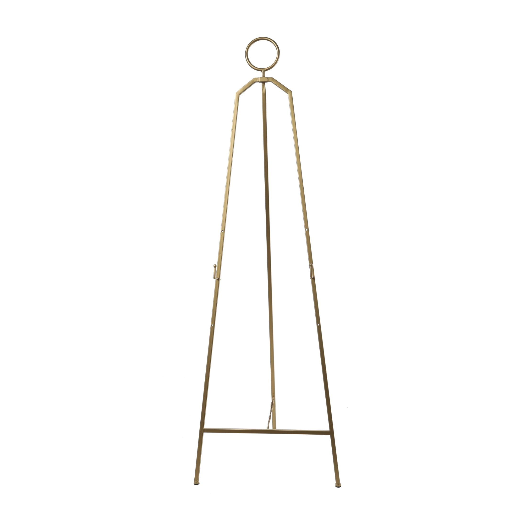 DecMode 22" x 66" Gold Metal Tall Adjustable Floor 3 Tier Easel with Circular Ring Top, 1-Piece