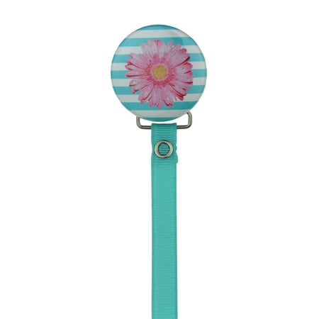 Pink Flower on Striped Background Pacifier Clip