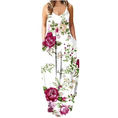 

YanHoo Women s Casual Loose Sundress Long Dress Sleeveless Split Maxi Dresses Summer Beach Dress with Pockets