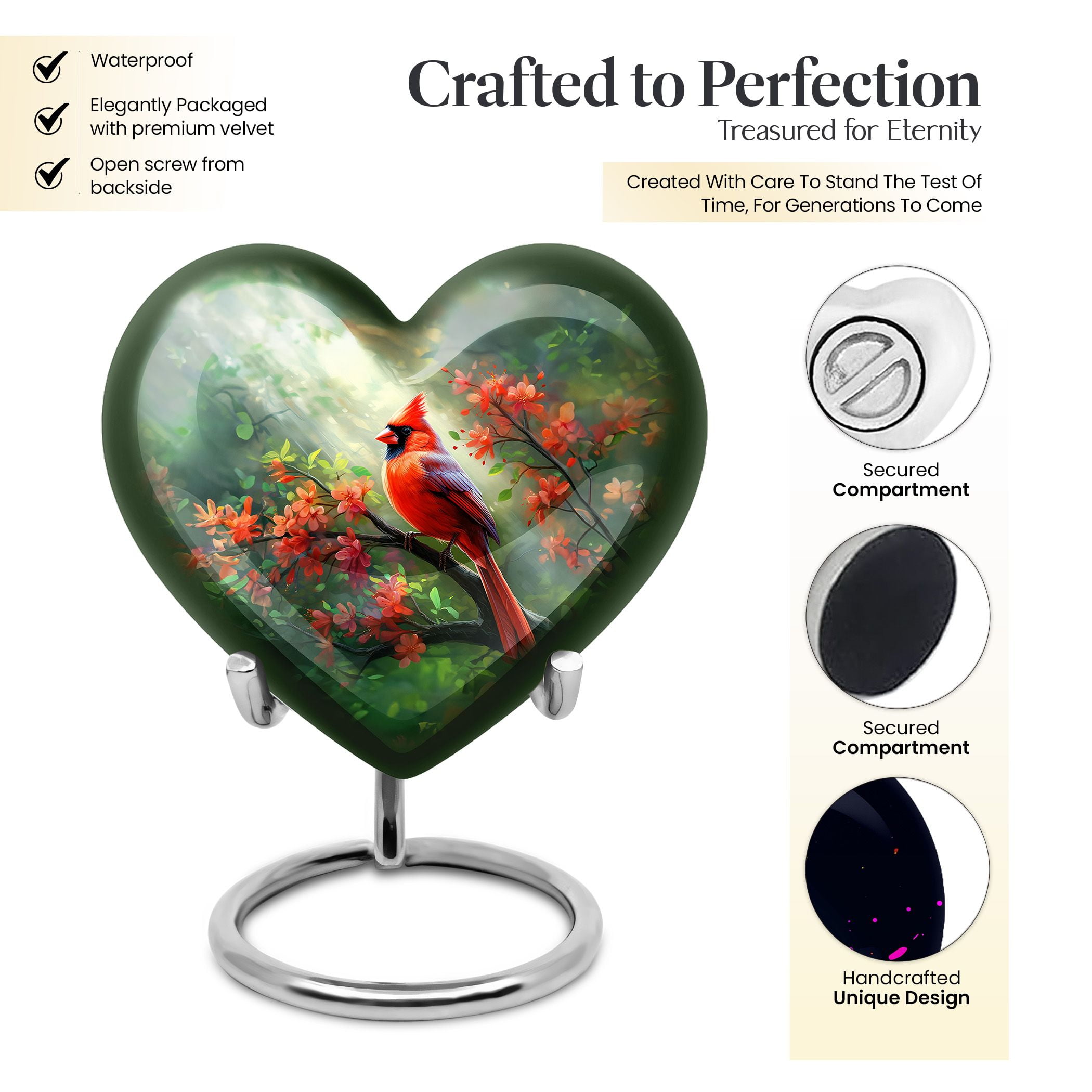 Cardinal Urn - Heart Shaped Urn - Burial Urns For Adult Human Ashes - Funeral Urns For Human Ashes Adult - Urns For Human Ashes For Mother - Urns For Human Ashes Adult Male - 3inch, Set Of 1