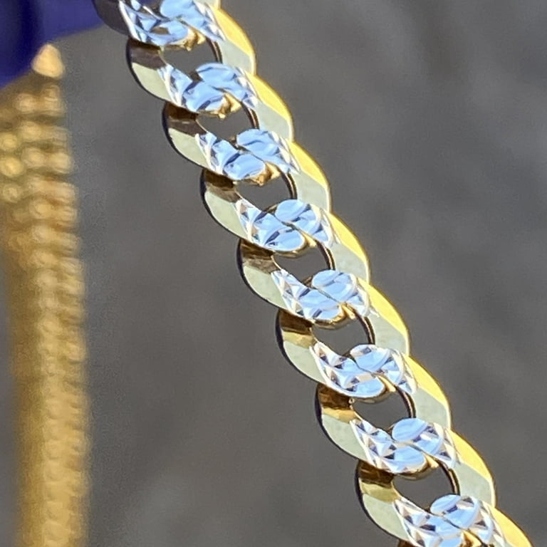 14K Gold Plated 925 Italy Sterling Silver Two-Tone Diamond Cut 