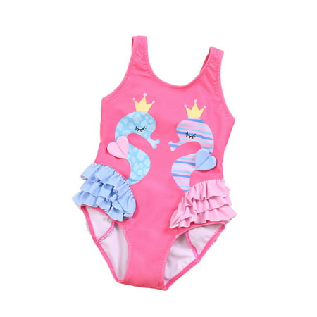 

YJ.GWL Baby Girls Summer Swimsuit for Toddler Swan Print Sleeveless Ruffle Swimwear One Piece Bathing Suits