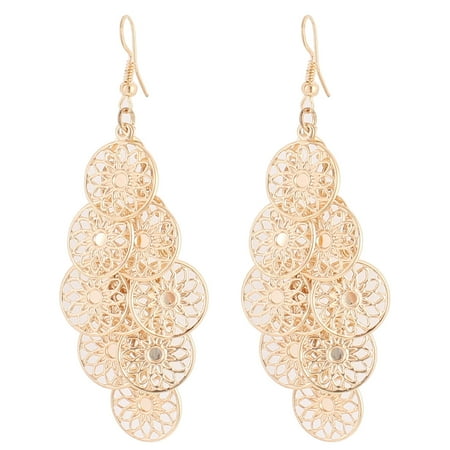 Chandelier Circle Earrings Unique Bargains Woman Hollow Flower Circle Dangle Chandelier Fish Hook Earrings Gold Tone Pair ()